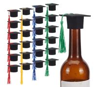 FINGERINSPIRE 24Pcs Mini Cute Graduation Cap 4 Colors Wine Bottle Toppers Grad Hat Graduation Bottle Cap with Tassels Small Decorative Hat for Graduation Party Drinker Bottle Topper Table Decoration