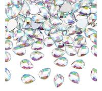 FINGERINSPIRE 250 Pcs 18x13mm Teardrop Acrylic Rhinestone Gems with Container AB Color Acrylic Jewels Embelishments Crystals Flat Back Acrylic Jewels for Costume Making Cosplay