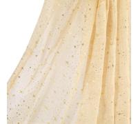 FINGERINSPIRE 2M Organza Shiny Star Fabric 1.5M Wide PeachPuff Color Polyester Fabric with Gold Stamping Star Pattern for DIY Crafts Wedding Decoration and Costume Design for Crafters