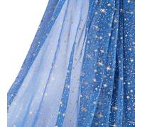FINGERINSPIRE 2M Organza Shiny Star Fabric 1.5M Wide Prussian Blue Polyester Fabric with Gold Stamping Star Pattern for DIY Crafts Wedding Decoration and Costume Design for Crafters