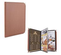 FINGERINSPIRE 2Pack Menu Covers 253x325mm Coconut Brown PU Leather Menu Cover with 4PCS Clear PVC Sleeves Protector 4 Page 8 View Menus Holders for Protecting Menus Program in Restaurant Hotel