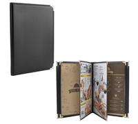 FINGERINSPIRE 2PCS A4 Size PU Leather Menu Folder with Clear Sleeves 4 Page 8 View Black Restaurant Menu Holder Resistant to Spills Stains Replaceable Page Menus Book for Restaurant Cafe Bar Display