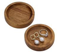 FINGERINSPIRE 2PCS Acacia Wood Ring Trays 70mm Diameter Flat Round Wood Jewelry Plates Camel Color Wooden Trinket Dish Tray for Rings Necklaces Earring Jewelry Keys Small Items Display Storage