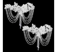 FINGERINSPIRE 2PCS Beaded Applique Embellishment 190x184mm Silver Flower Rhinestone Applique Sew On Beaded Shoulder Accent for DIY Evening Gowns and Stage Costumes Craft Projects