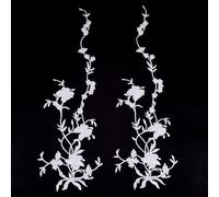 FINGERINSPIRE 2Pcs Butterfly Flower Cloth Embroidery Appliques White Floral Iron on Patches Polyester Flower Vine Sew on Applique DIY Cloth Art Embroidered Decoration Patches for Dress Shirts Jean Bag