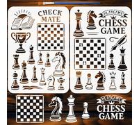 FINGERINSPIRE 2PCS Chess Journal Painting Stencil with Paint Brush 21x29.7cm Plastic Chessboard Drawing Template Chess Pieces Check Mate Stencil Daily Theme Template for Floor Decoration