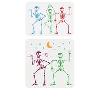 FINGERINSPIRE 2pcs Dancing Skeleton Skull Stencil 2 Size Reusable Skeleton Dancer Pattern Drawing Template Skull with Star Moon Decoration Stencil for Painting on Wood Wall Fabric Paper Furniture