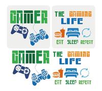 FINGERINSPIRE 2pcs Eat Sleep Game Painting Stencil 11.8x11.8inch Reusable Game Controller Pattern Drawing Template Game Room Decoration Stencil for Adults Painting on Wood Wall Fabric Paper Furniture