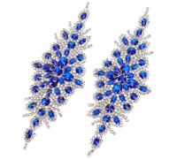 FINGERINSPIRE 2PCS Flower Rhinestone Applique Patch 235x85mm Iron on Blue Rhinestone Patch Wedding Bridal Decorative Floral Beaded Applique Embellishments for DIY Clothes Costume Decoration