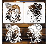 FINGERINSPIRE 2Pcs Indian Women Painting Stencil with Paintbrush 30x30cm Plastic Tribal Drawing Stencils Reusable Indian Female Silhouette Decoration Stencil for Painting on Wood Wall Furniture