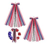 FINGERINSPIRE 2Pcs Large Patriotic Star Ribbons Bow for Wreath 640mm 4th of July Ornaments Nylon Bowknot Decorations with Iron Clip for Memorial Day Independence Day Decor