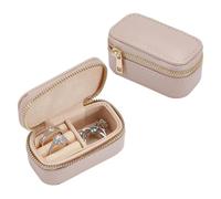 FINGERINSPIRE 2PCS Mini Jewelry Case 8.5x4.9x4.1CM Khaki PU Leather Small Travel Jewelry Box Mini Zippered Ring Necklaces Holder with Velvet Lining Fits for Small Accessories