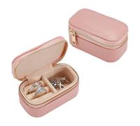 FINGERINSPIRE 2PCS Mini Jewelry Case 8.5x4.9x4.1CM Pink PU Leather Small Travel Jewelry Box Mini Zippered Ring Necklaces Holder with Velvet Lining Fits for Small Accessories