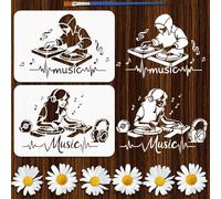 FINGERINSPIRE 2PCS Music DJ Player Stencils with Brush 21x29.7cm DJ with Turntables Stencils Headphones Musicians Drawing Template for Painting on Wood Wall Furniture DIY Home Decoration