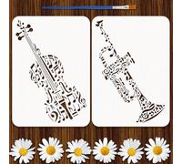 FINGERINSPIRE 2PCS Musical Instruments Painting Stencil with Plastic Brush 21x29.7cm Reusable Music Notes Drawing Template Violin Trumpet Stencil DIY Music Theme Template for Painting on Wood