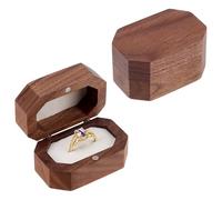 FINGERINSPIRE 2Pcs Octagon Wooden Wedding Ring Box with Floral White Flocked Lining 6x4x3cm Coconut Brown Handmade Wooden Rustic Ring Storage Box Engagement Jewelry Holder Boxes for Jewelry Display