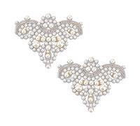FINGERINSPIRE 2PCS Pearl Shoe Patches Silver Sew on Rhinestone Imitation Pearl Beaded Applique DIY Crafts Applique Patches Glitter Pearl Floral Pattern Patches Decorative Appliques for Costume Decor
