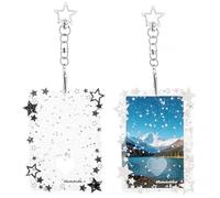 FINGERINSPIRE 2PCS Photo Card Holder Keychain 79.5x107.5mm Black/White Star Pattern Photocard Holders PVC Transparent Card Holder Keychain for Backpack Wallet Attachment