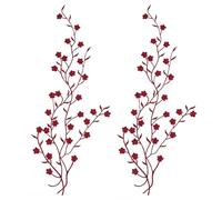 FINGERINSPIRE 2PCS Plum Blossom Flower Applique Patches with Iron on/Sew On Mounting - Red Vine Design with Adhesive Embroidered for DIY Crafts and Clothes Decoration