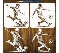 FINGERINSPIRE 2PCS Realistic Soccer Painting Stencils with Paint Brush 30x30cm Plastic Playing Football Templates Reusable Athletes Pattern Stencils Character Theme Template for Decoration