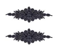 FINGERINSPIRE 2pcs Rhinestone Applique for Dress (Black, 240x95mm) Iron on/Sew Crystal Patch Hotfix Diamond Sewing Appliques for Bridal Dress, Gowns, Headpiece, Belt or Other Item Decoration