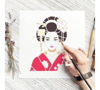 FINGERINSPIRE 2PCS Shadow of a Geisha Stencils with Brush 21x29.7cm Japanese Geisha Stencils Oriental Dancer Stencil Characters Theme Template for Painting on Wood Wall Furniture DIY Home Decoration
