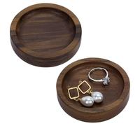 FINGERINSPIRE 2PCS Walnut Wood Ring Trays 70mm Diameter Flat Round Wood Jewelry Plates Coconut Brown Wooden Trinket Dish Tray for Rings Necklaces Earring Jewelry Keys Small Items Display Storage