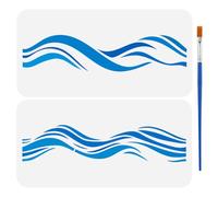FINGERINSPIRE 2PCS Wave Border Stencils with Brush 30x15cm Reusable Waves Stencils PET Marine Themes Borders Stencils Sea Waves Decoration Stencils Ocean Themes Template for Wood Wall Fabric