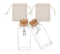 FINGERINSPIRE 2Sets Tooth Fairy Bag Set 2PCS Transparent Glass Keepsake Bottle with 2PCS Cotton Packing Drawstring Bags Teeth Collection Organizer My First Curl and My First Tooth Bottle For Storage