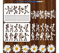 FINGERINSPIRE 2Styles Music Figures Pattern Stencils with a Brush 29.7x21cm Band Figures Painting Stencils PET Staff Notation Stencil Music Themes Template for Wood Wall Fabric Furniture Home Decor