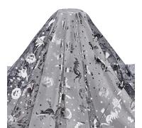 FINGERINSPIRE 2x1.6m Halloween Witches Silver Foil Tulle Halloween Pumpkin Black Web Fabric Cat Bat Pattern Mesh Fabric Rectangle Star Polka Dots Craft Fabric for Party Decoration