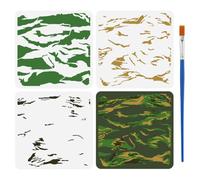 FINGERINSPIRE 3 Pcs Layered Tiger Stripe Drawing Stencil with A Paint Brush 11.8x11.8inch Reusable Camo Painting Template Camouflage Pattern Decor Stencil for Painting on Wood Wall Fabric Furniture