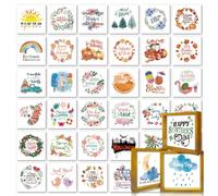 FINGERINSPIRE 3 Pcs Seasons Home Decor Sign Wood Picture Frames With 36 Design Interchangeable Festivals Paper Card 17.8x17.8cm Spring Summer Fall Winter Christmas St. Patrick Wreath with Blessings