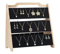 FINGERINSPIRE 3 Tier Pinewood Necklace Organizer Stand BurlyWood Wooden Necklace Holder Organizer with Black Velvet Mat Tabletop Jewelry Stand for Selling Bracelets Earring Home Store Trade Show
