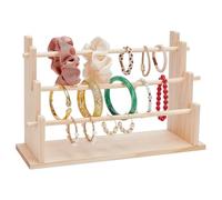 FINGERINSPIRE 3 Tier Wood Jewelry Bracelet Display Stand 31.6x9.8x19.5cm PapayaWhip Color Wooden Scrunchie Display Holder Detachable Wooden Organizer Riser Stand for Bracelets Bangles Watch Scrunchies