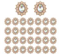 FINGERINSPIRE 30Pcs Crystal Buttons Golden Alloy Flat Back Rhinestones 26.5mm Oval Flatback Decorative Button Decorative Buttons Clear AB Color for Needlework and Clothing Decoration