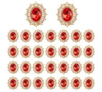 FINGERINSPIRE 30Pcs Crystal Buttons Golden Alloy Flat Back Rhinestones 26.5mm Oval Flatback Decorative Button Decorative Buttons Red Color for Needlework and Clothing Decoration