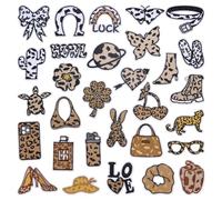 FINGERINSPIRE 30Pcs Leopard Print Iron on Patch 30Styles Polyester Embroidered Applique for Clothes Sew on Leopard Pattern Decorative Patches for Backpacks Clothing Repair Jeans Jacket Hats DIY Crafts