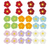 FINGERINSPIRE 32 Pcs Crochet Flowers Applique 8 Colors Cotton Knitted Flowers Patches Handmade Knitted Flowers Patches Crocheted Floral Costume Accessories for Clothing Repair DIY Craft Decorations