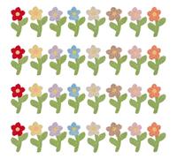 FINGERINSPIRE 32PCS Crochet Flowers Appliques with Stem and Leaves 8 Color Polyester Sewing Crocheted Flowers 57x35x3MM Crocheted Flower for DIY Crafts Clothing Hats Bags Home Decor