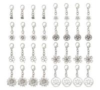 FINGERINSPIRE 32Pcs Flower Zipper Pulls Charms 8 Styles Sunflower Lotus Four-Leaf Clover Rose Clip On Charms Antique Silver Alloy Zipper Pull Replacement Floral Zipper Pulls Pendant with Lobster Clasp