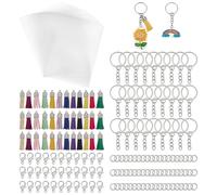 FINGERINSPIRE 346PCS Plastic Sheets Kit Shrink Dink Paper Craft with 30PCS Shrink Sheets 200x145.5MM 30 Key Rings 200 Jump Rings 50 Lobster Clasps and 36 Tassels for DIY Craft