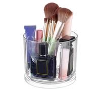 FINGERINSPIRE 360 Degree Rotating Desk Organizer Clear Rotating Column Holder 5 Compartment Plastic Storage for Office Desk Stationery Cosmetics Makeup Tools Table Countertop Organization Supplies