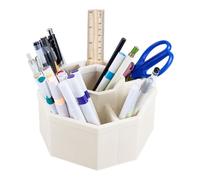 FINGERINSPIRE 360-Degree Rotating Multi-Functional Pen Holder 148x148x102mm 5 Compartments Desktop Stationary Organizer Old Lace Color Octagon Rotating Pen Holders Plastic Desk Organizer for Office