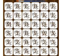 FINGERINSPIRE 36PCS Letter Number Stencils with a Brush 3.9x3.9inch Alphabet and Symbol Numbers Stencils PET Drawing Templates for Wood Signs Wall Decor Fabric Painting DIY Projects