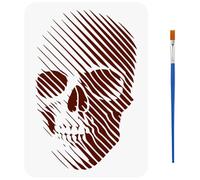FINGERINSPIRE 3D Linear Skeleton Painting Stencil with Brush 30x30cm Three-Dimensional Skull Drawing Template Skull Theme Halloween Decoration Stencil for Painting on Wood Wall Fabric Furniture