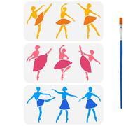 FINGERINSPIRE 3Pcs Ballet Figure Pattern Stencils with a Brush 9Styles Ballet Dancer Painting Stencils 30x15cm Ballet Beauty Drawing Stencil PET Character Themes Template for Wood Wall Floor Tiles