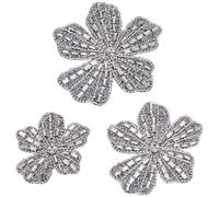 FINGERINSPIRE 3PCS Beaded Flower Rhinestone Applique 3 Styles Sew On Grey Felt Rhinestone Embroidery Floral Shape Applique Patches Flowers Embellishment for DIY Craft Clothes Dress Costume Decoration