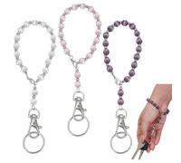 FINGERINSPIRE 3Pcs Beads Cell phone Charm Wrist Strap 120mm Long Misty Rose/Indigo/White Cat Eye Bead Keychain with Metal Swivel Lobster Claw Clasps and Rings Hands-Free Wristlet Strap for Wallet Keys