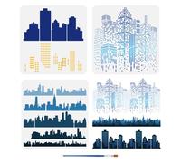 FINGERINSPIRE 3PCS City Buildings Painting Stencil with Brush 30x30cm City Silhouette Template City Landscape Stencil City Reflection Template Construction Theme Stencil for DIY Decoration